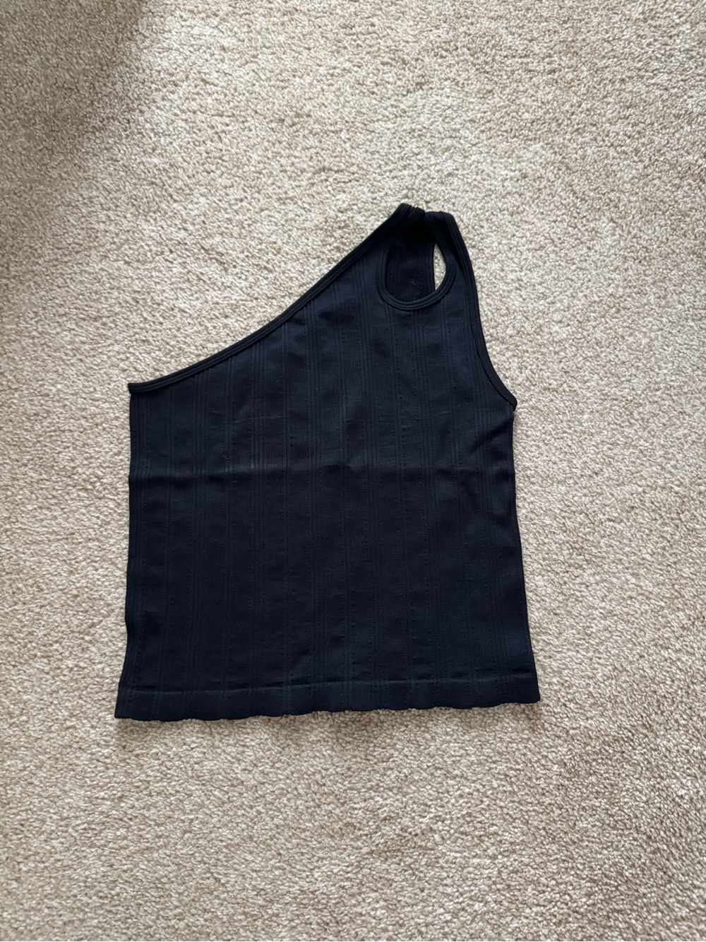 Asymmetrical One-Shoulder Ribbed Crop Top - Black